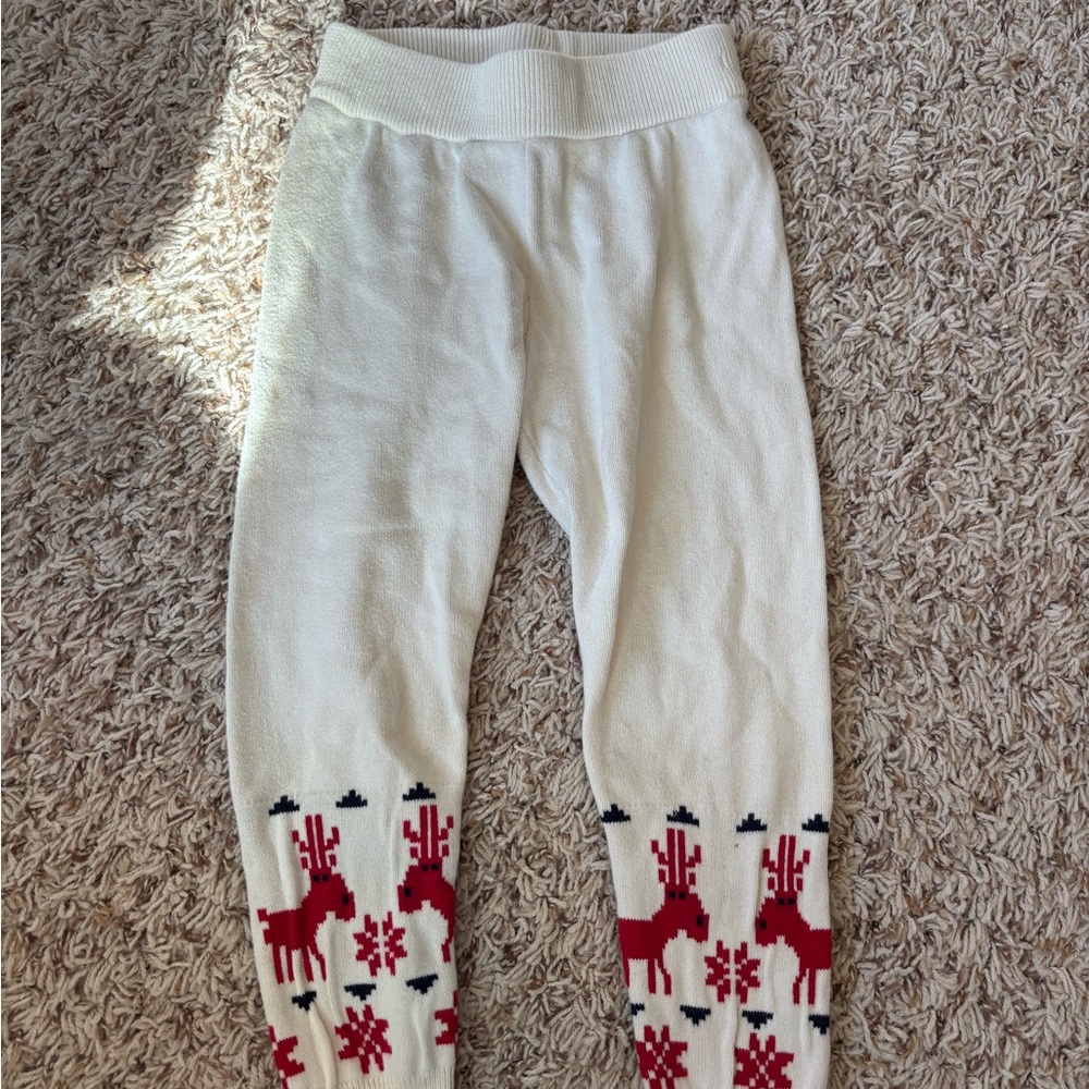 Hanna Andersson Dear Deer Red & Cream Knit Sweater Leggings Size 4